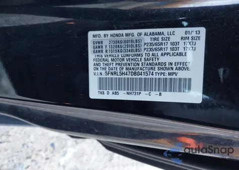 2013 Honda Odyssey Ex z USA, uszkodzony, nr VIN 5FNRL5H47DB041574